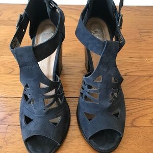 Blue Suede Block Heel Shoes